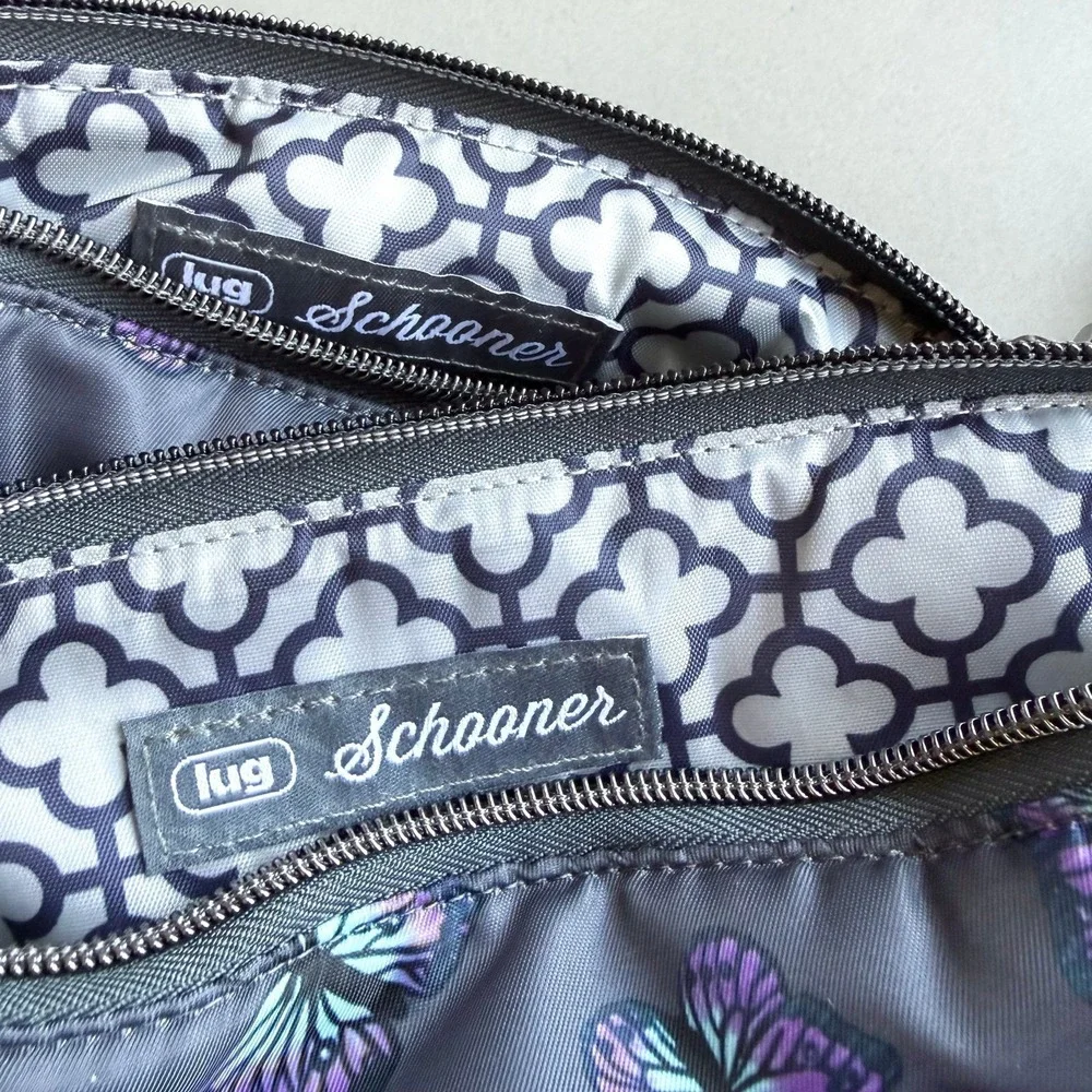 NWT Lug Schooner Butterfly Grey 3-Piece Cosmetic Makeup Travel Pouch Storage Set